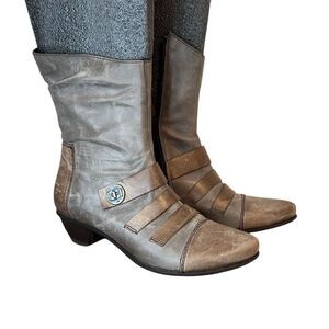 Fidji Tan Grey Heeled Ankle Granny Boho Retro Booties 37